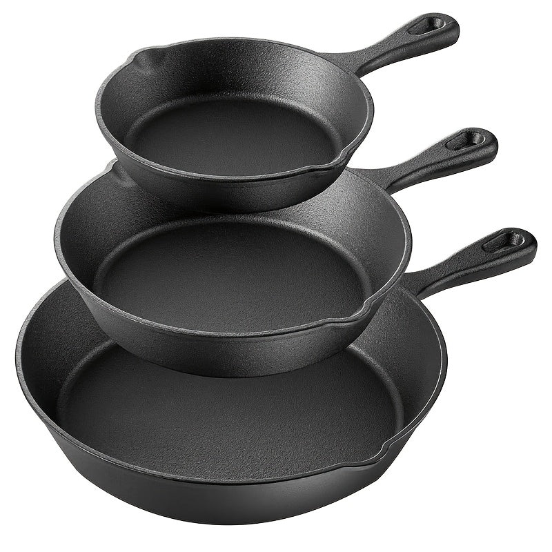 Three-Piece Cast Iron Pan Set 16 20 25cm Durable Indoor Outdoor Cooking