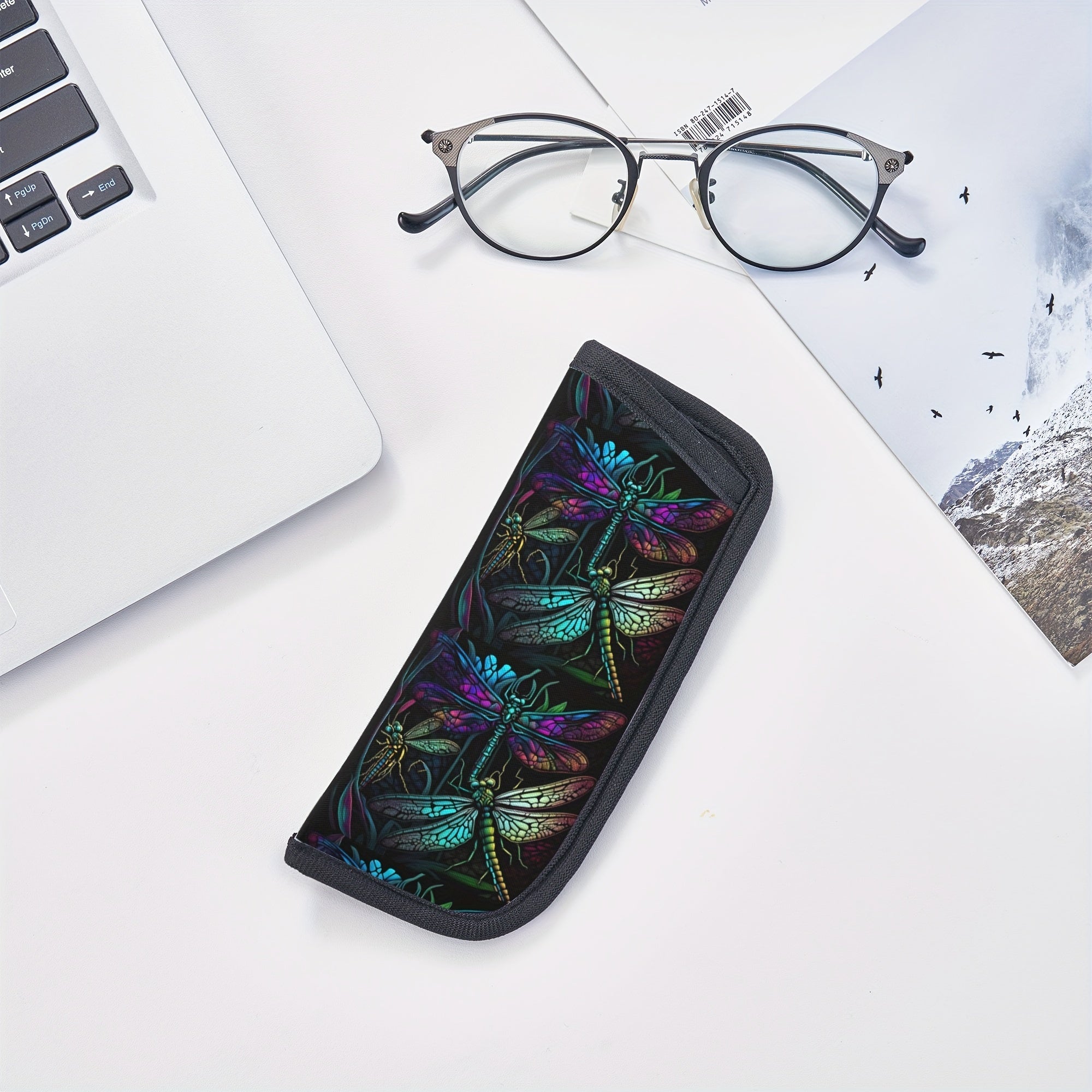 Yog'ochli shisha drakonfly neopren ko'zoynaklar qutisi, chidamli, yumshoq ko'zoynak qopqog'i