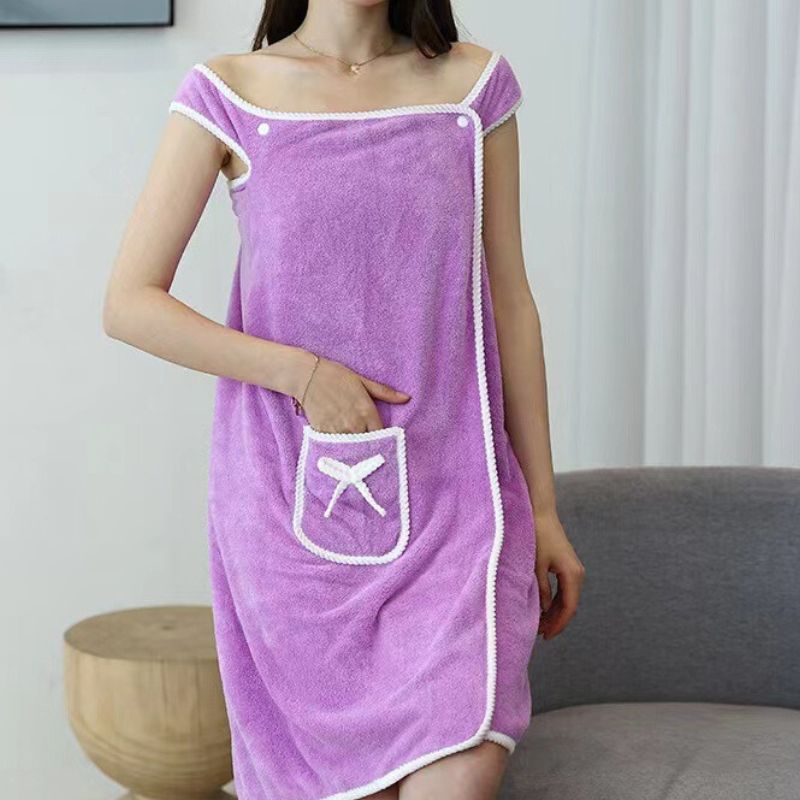 Women's Coral Fleece Wearable Bath Towel Wrap Lightweight Modern Style for Spa Pool Gym Travel Home