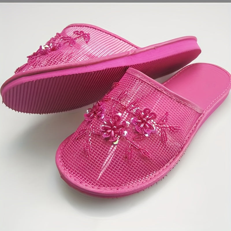 Women's Black Mesh Slide Sandals with Spider Web Pattern Lightweights