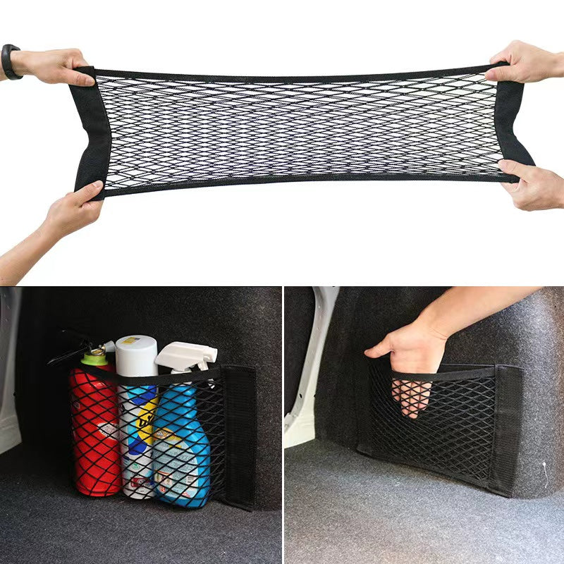 Universal Car Trunk Double Layer Mesh Storage Bag with Pockets