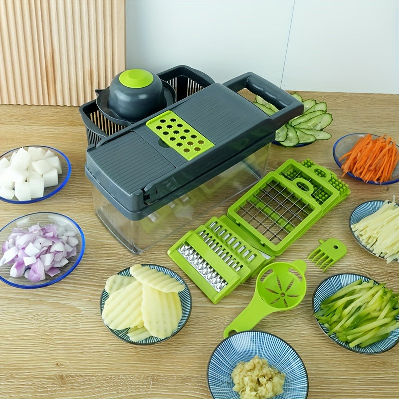Multifunctional Vegetable Fruit Slicer Set 16 Pieces Manual Food Processor with Interchangeable Blades