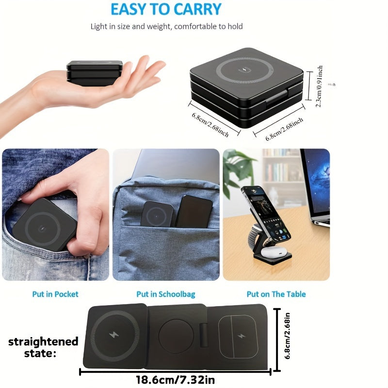 Cargador inalámbrico 3 en 1 de carga rápida, soporte magnético para teléfono para iPhone, auriculares, relojes
