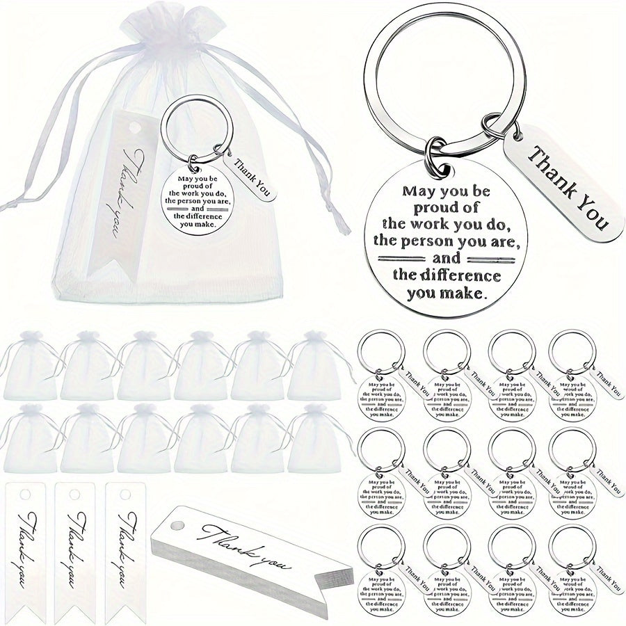 Employee Appreciation Keychain Gift Set with Thank You Cards and Organza Bags