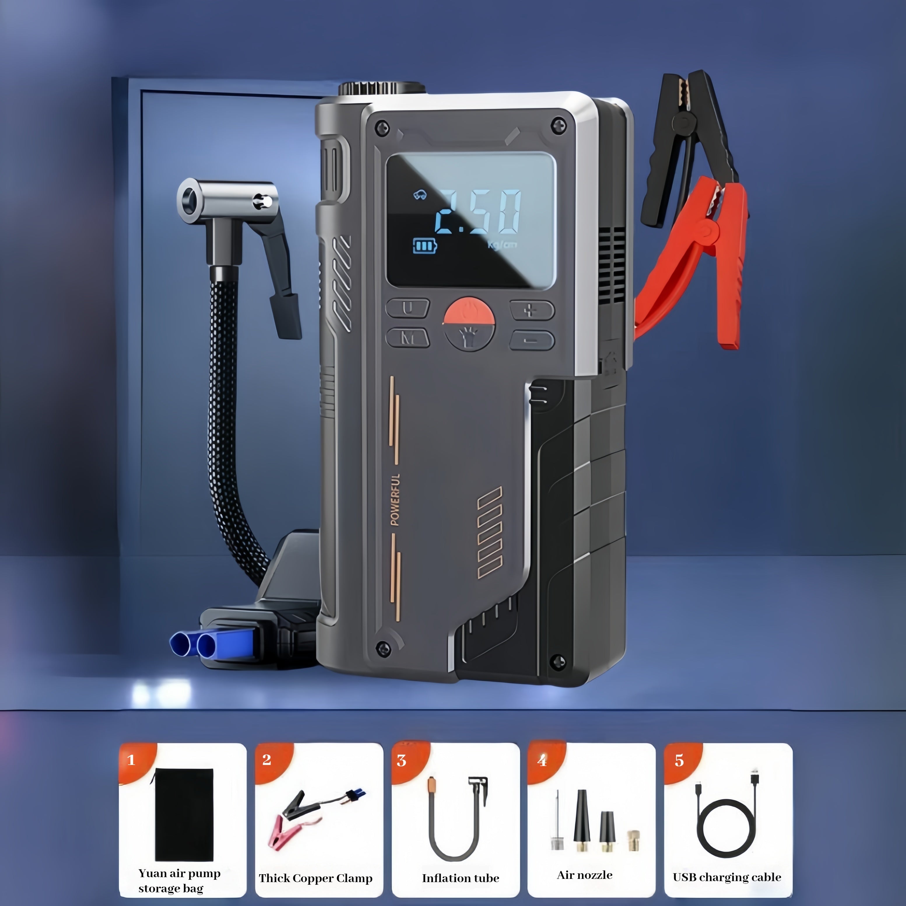 Portable Air Pump with Jump Starter 150psi 8000mAh Rechargeable Battery for Cars and Motorcycles