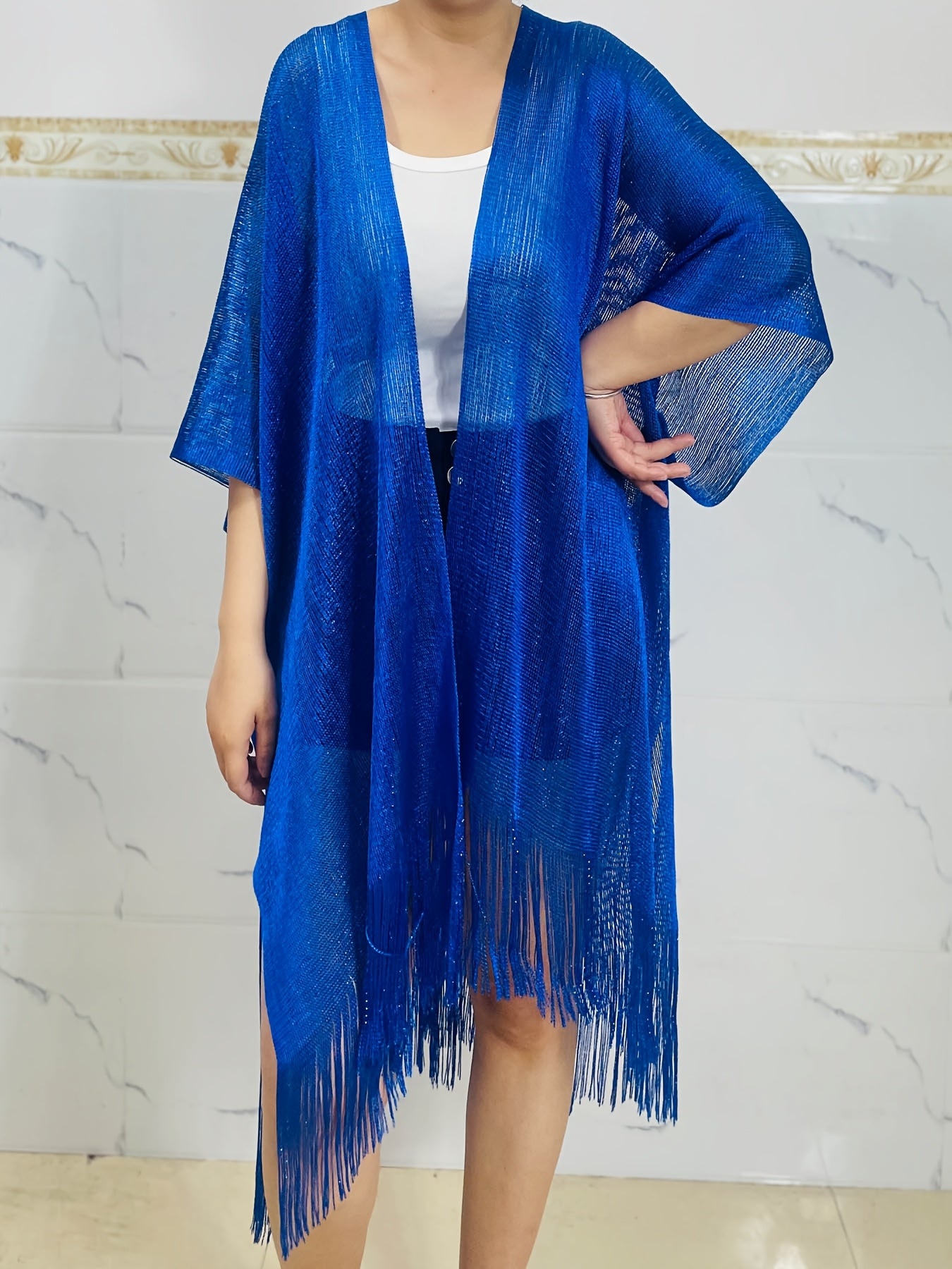 ayollar uchun katta o'lchamli shaffof sharf shalv tassellar bilan yengil polyester