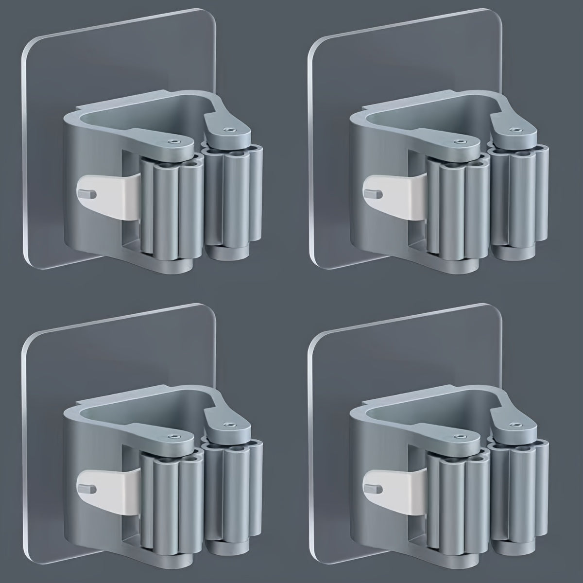 Estante de almacenamiento de pared de 4 piezas para mop, cepillo, escoba, ropa y utensilios de cocina