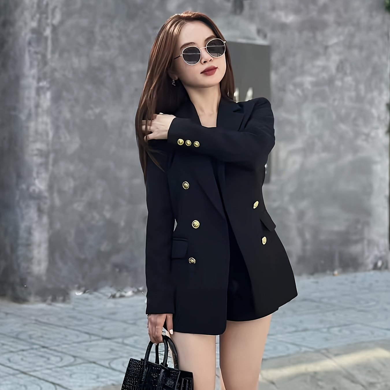 Women's 2024 Korean Style Slimming Blazer Jacket Solid Color Long Sleeve Spring Fall