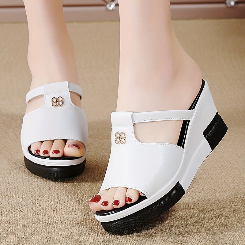 Women's Wedge Sandals with Cut-Out Peep Toe Slip-On Platform for Casual Summer