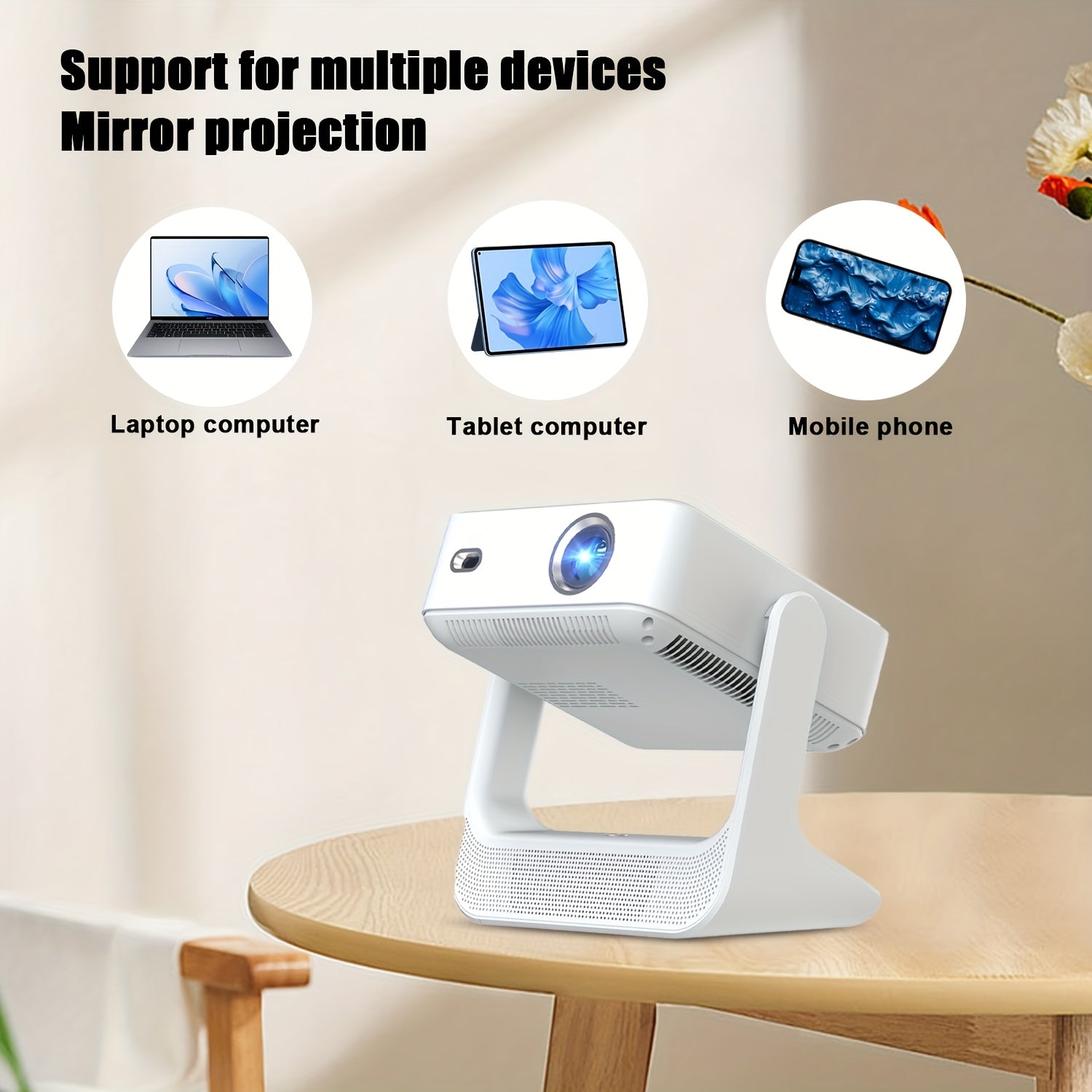 Portable 1080P Full HD Projector with Auto Focus Wi-Fi Compatible for Home Office