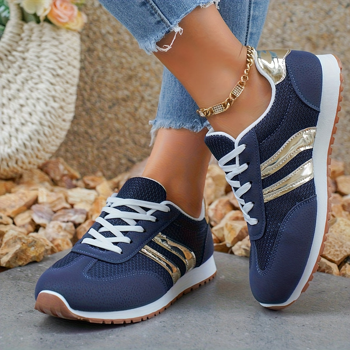 Women's Mesh Sneakers Breathable Casual Athletic Shoes Navy Blue