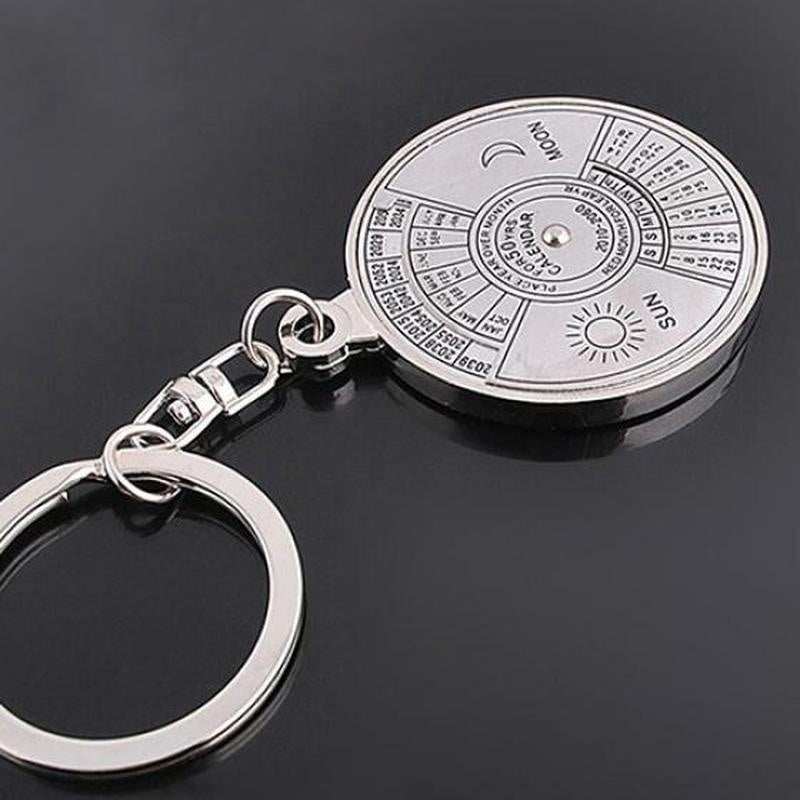 Perpetual Calendar Keychain with Rotating Compass for Car Keys