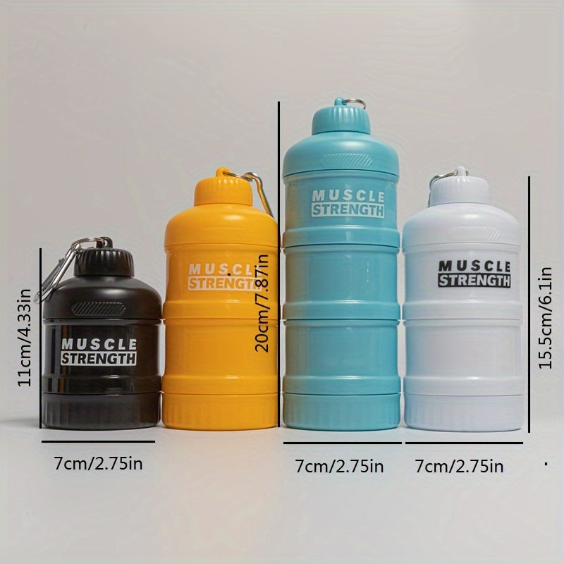 Portable Protein Powder Container with Multi-Tier Plastic Bottle and Keychain for Gym and Outdoor Sports