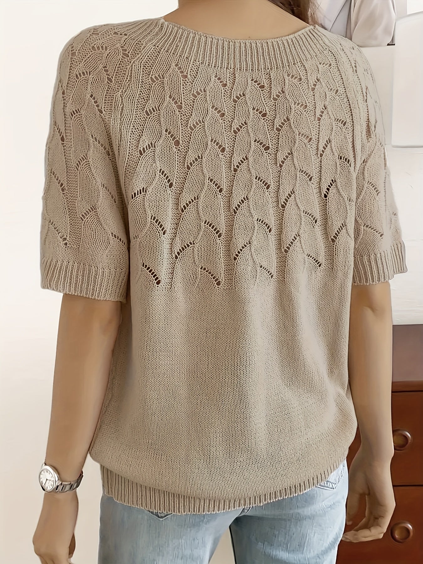 Plus Size Women's Lightweight Sweater Short Sleeve Round Neck Casual Formal