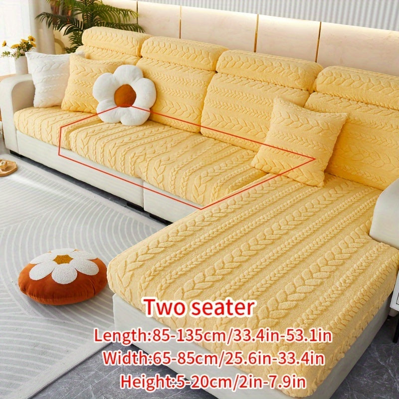 Wheat Sheaf Pattern Plush Sofa Cover Elastic Fit for 1-4 Seater Non-Slip Machine Washable