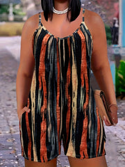 Plus Size Women's Summer Sleeveless Striped Romper with Pockets