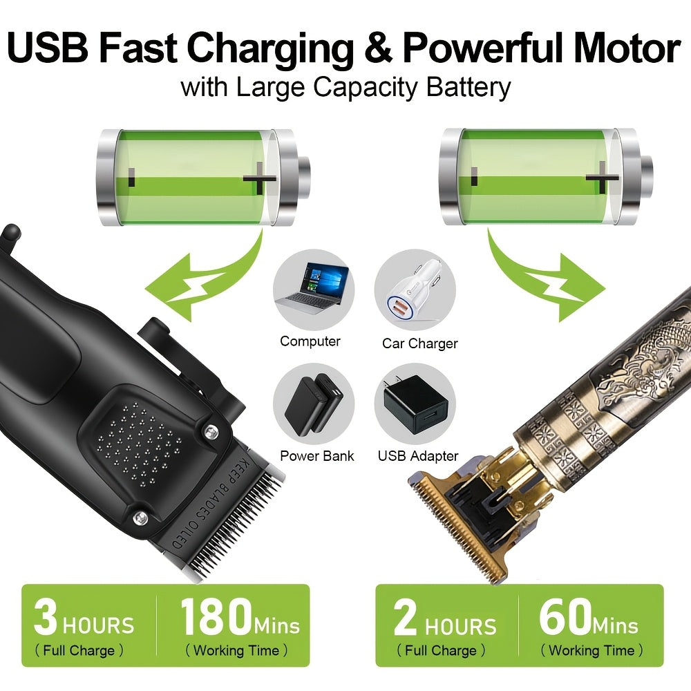 2pcs Electric Hair Clipper Set USB Rechargeable Lithium Battery Precise Cutting