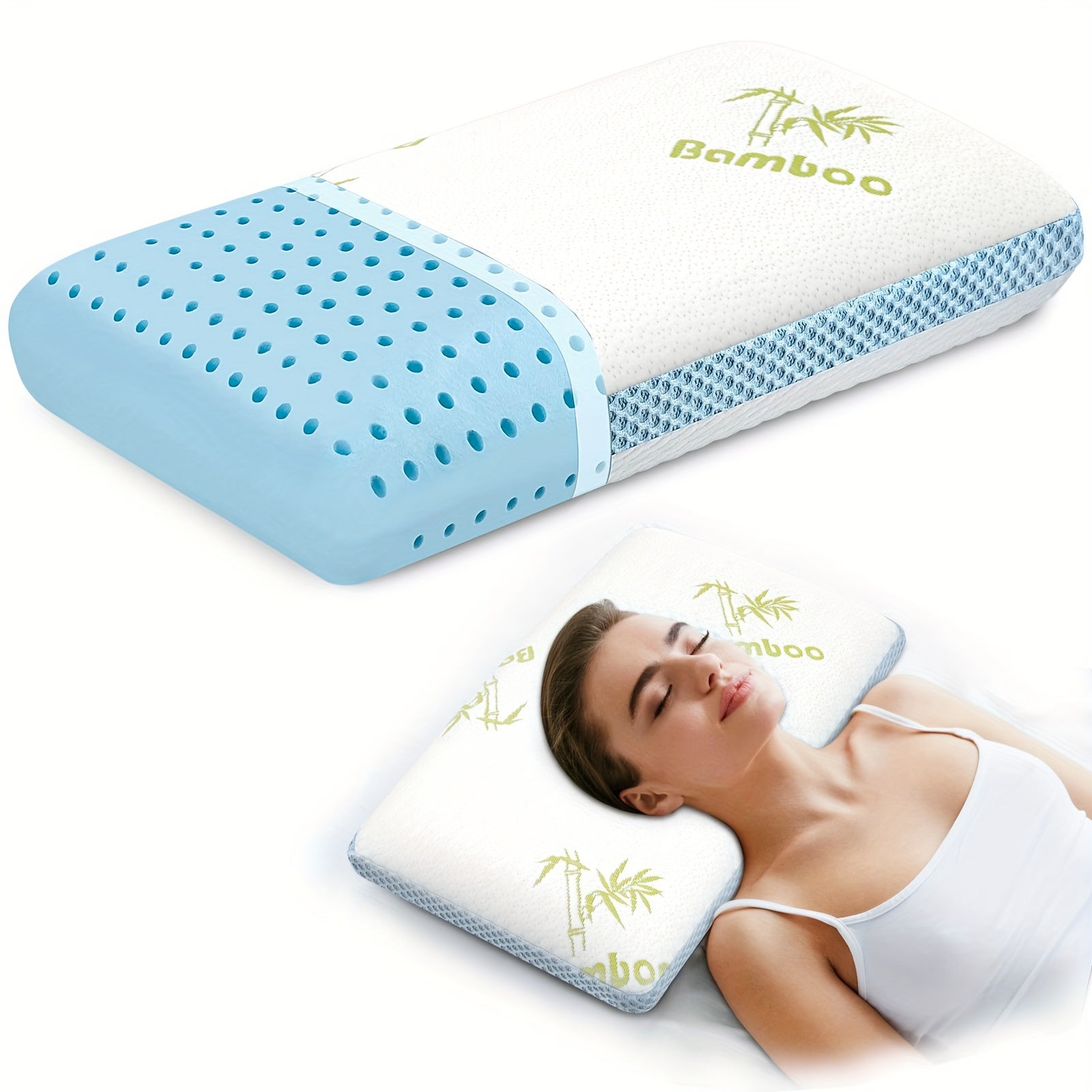 Almohada de espuma viscoelástica con funda de bambú lavable, ortopédica y ventilada para durmientes de lado y de espaldas