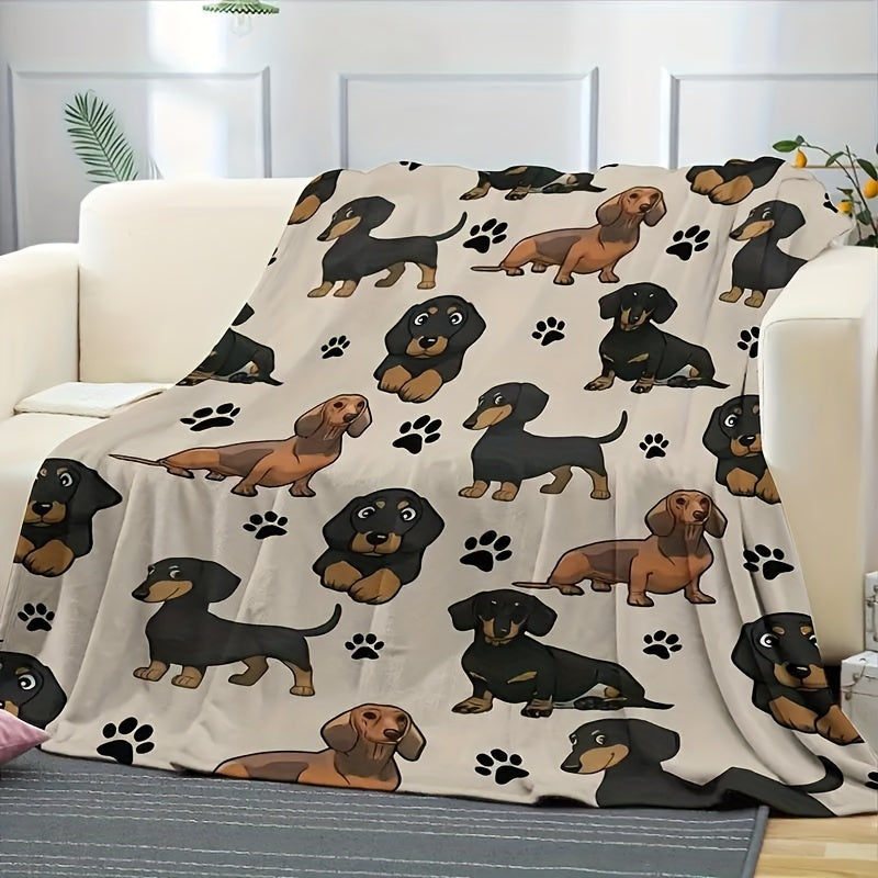 Dachshund Dog Print Fleece Blanket All-Season Machine Washable Polyester Throw
