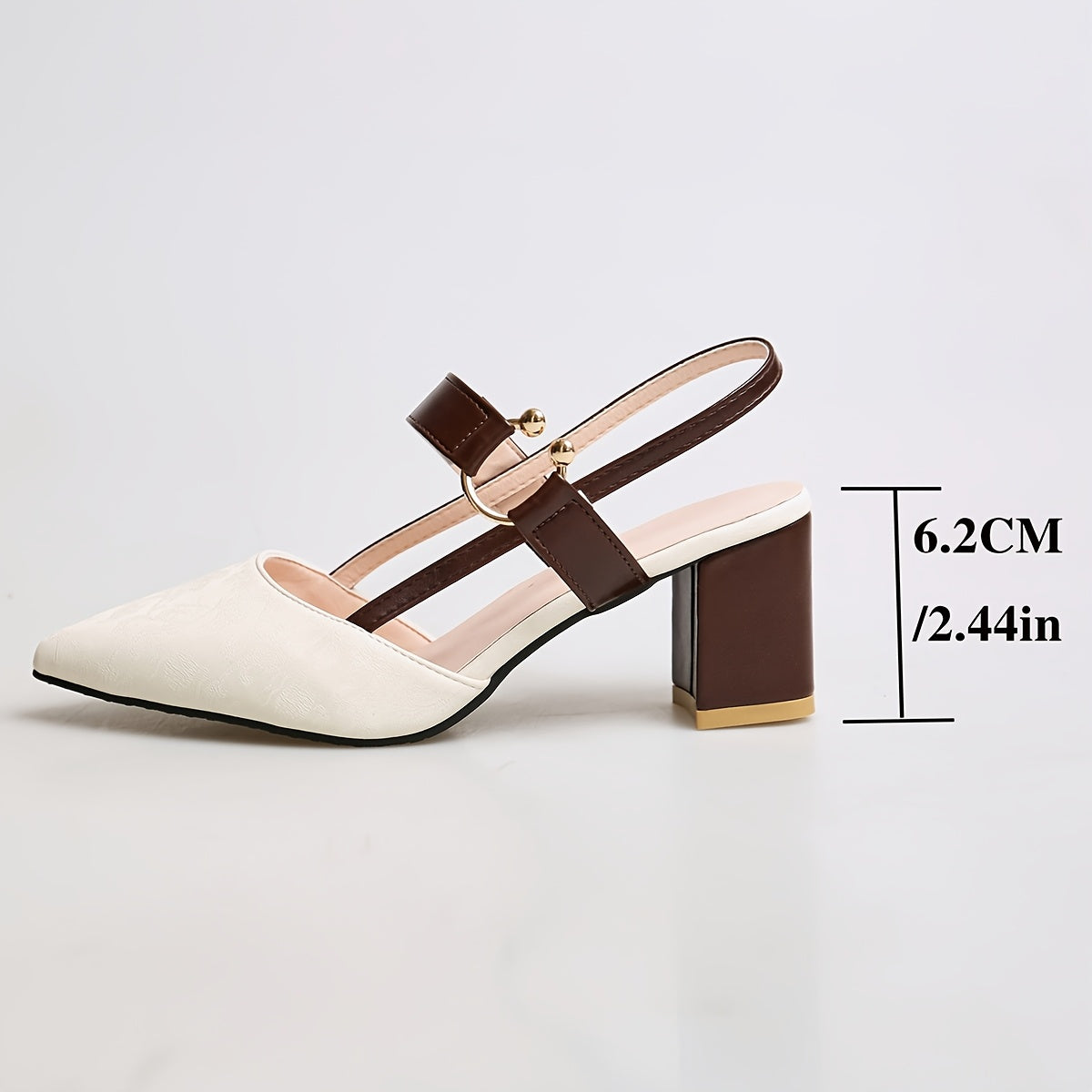 Women's Chunky Heel Sandals with Pointed Toe Faux Leather Two-Tone Rubber Sole