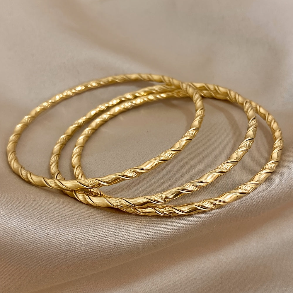 Set of 3 Gold Stainless Steel Bangles with Tibetan Buddha Design for Women and Men