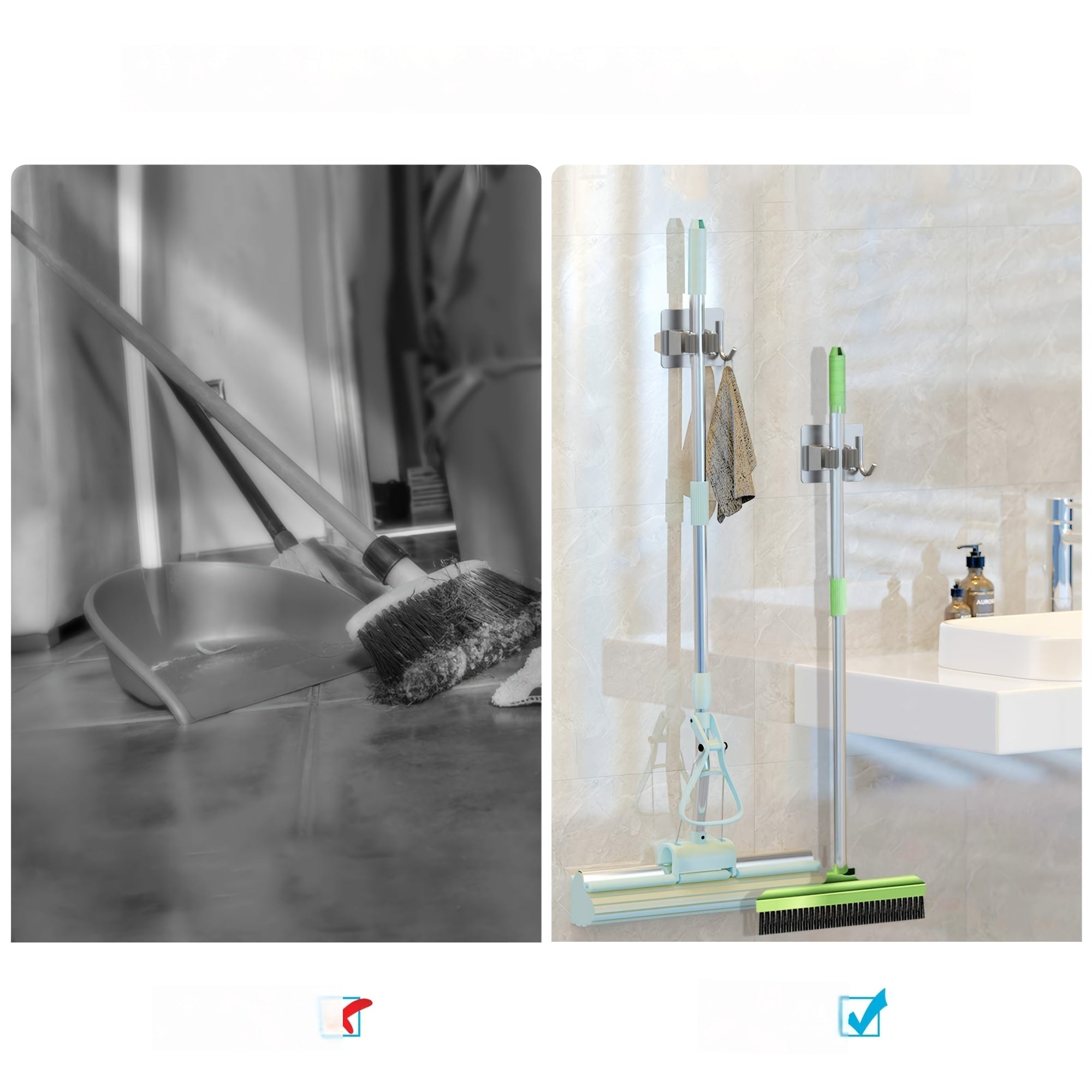 Ushbu burgusiz zanglamaydigan po'latdan yasalgan mopa va supurgi ushlagich bilan oshxonangizni yaxshilang - devorga o'rnatiladigan saqlash tokchasi