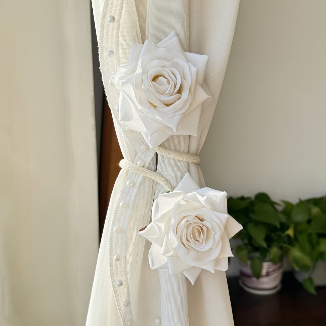 White Rose Curtain Tieback Cotton Linen Home Decor Living Room Office