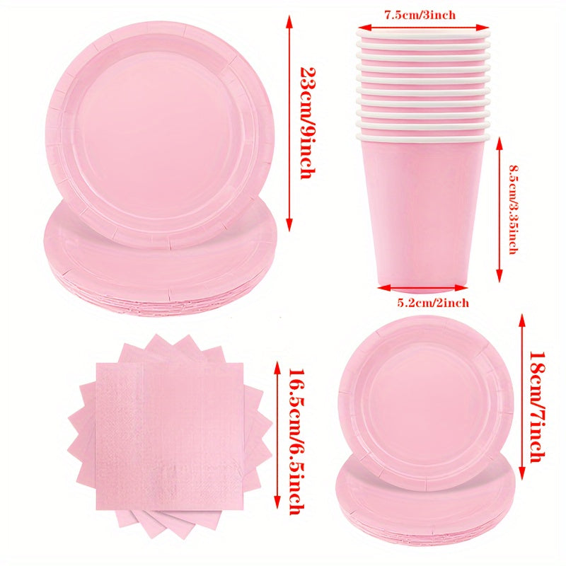 68 Light Pink Paper Party Supplies Set Plates Cups Napkins for Birthdays Weddings