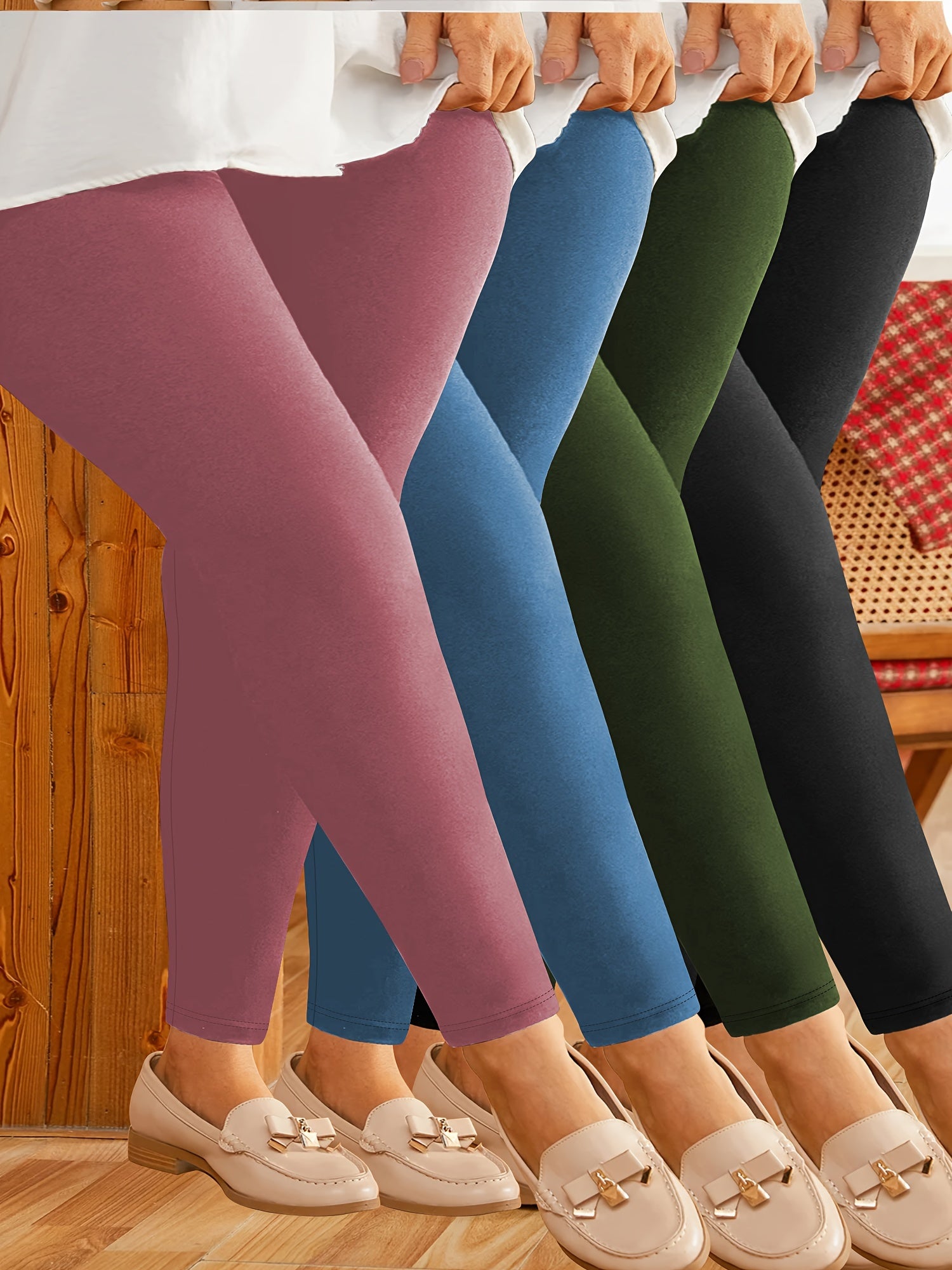 Plus Size Stretchy Capri Leggings High Waist Solid Colors Polyester Elastane