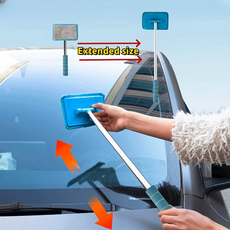 Телескопический инструмент для очистки автомобильных стекол с стекловолоконным стержнем и тряпкой