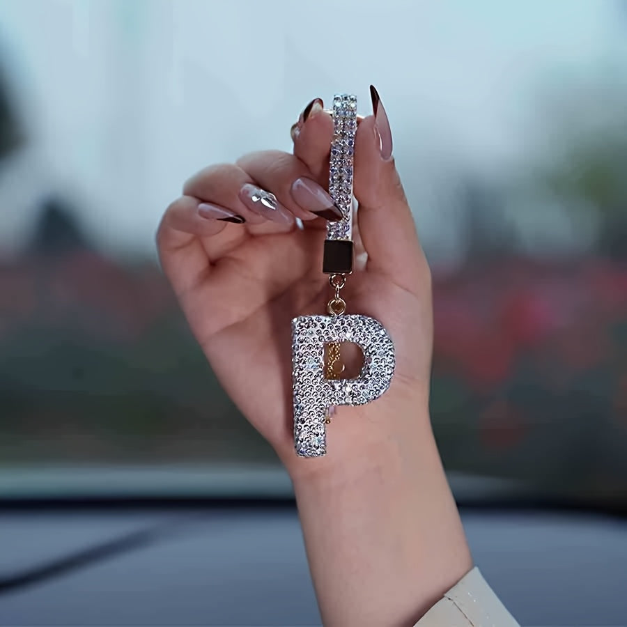 Resin Letter M Keychain Rhinestone Decor Gift Accessory for Birthdays and Christmas