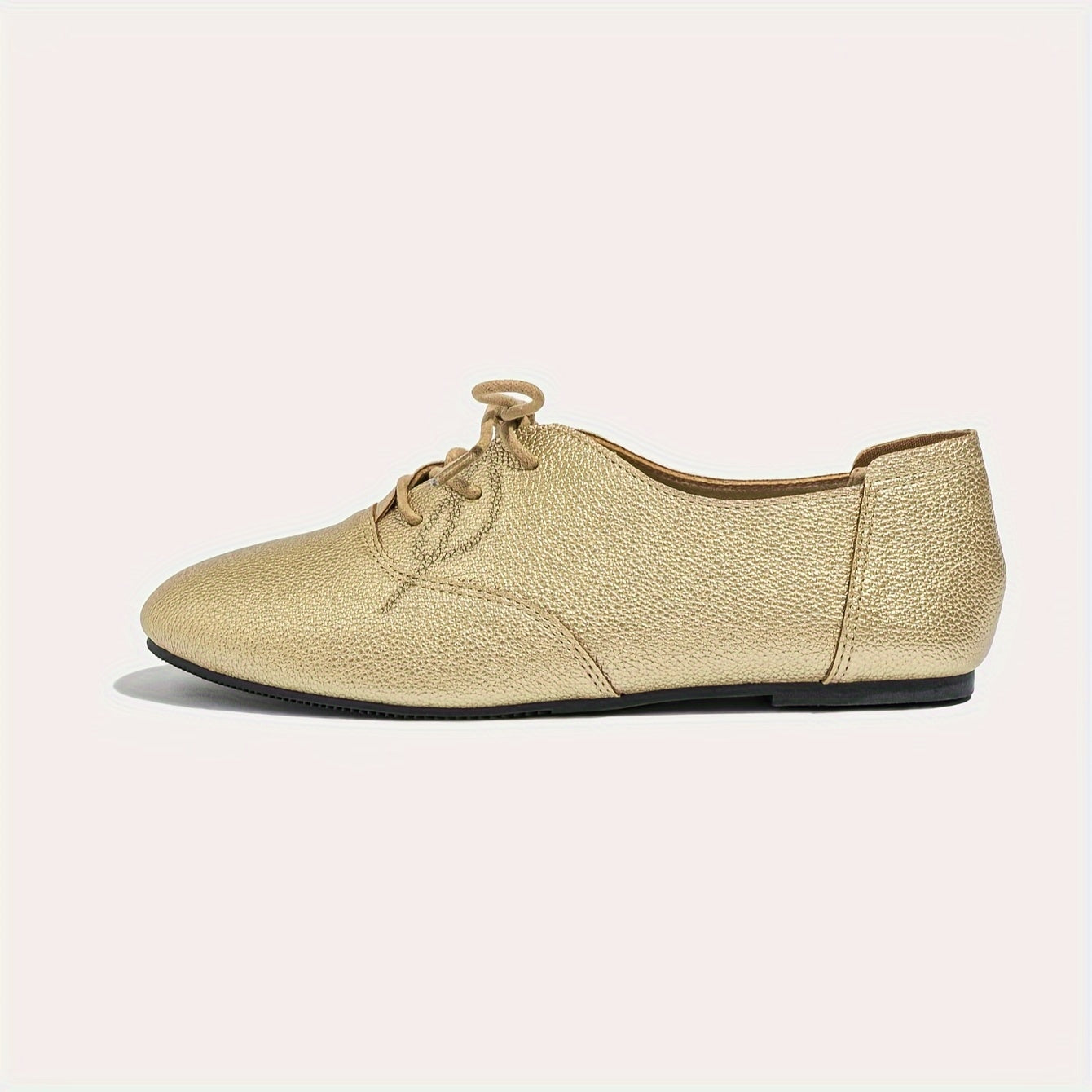 Women’s Microfiber Ballet Flats Solid Color Round Toe Lace Up Black Low Heel Shoes