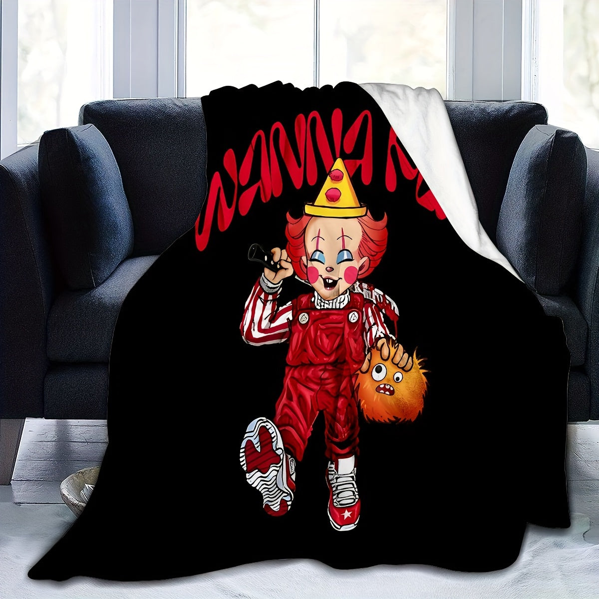 Modern Clown Design Flannel Throw Blanket Soft Cozy Geometric Pattern Machine Washable