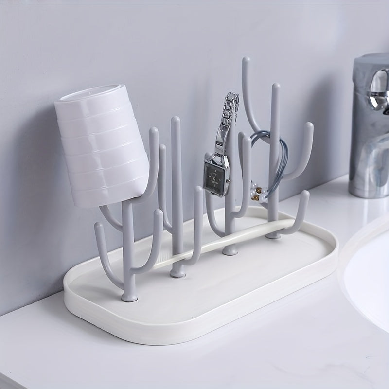 Gray Tree-Shaped Bottle Drying Rack with Large Concave Base