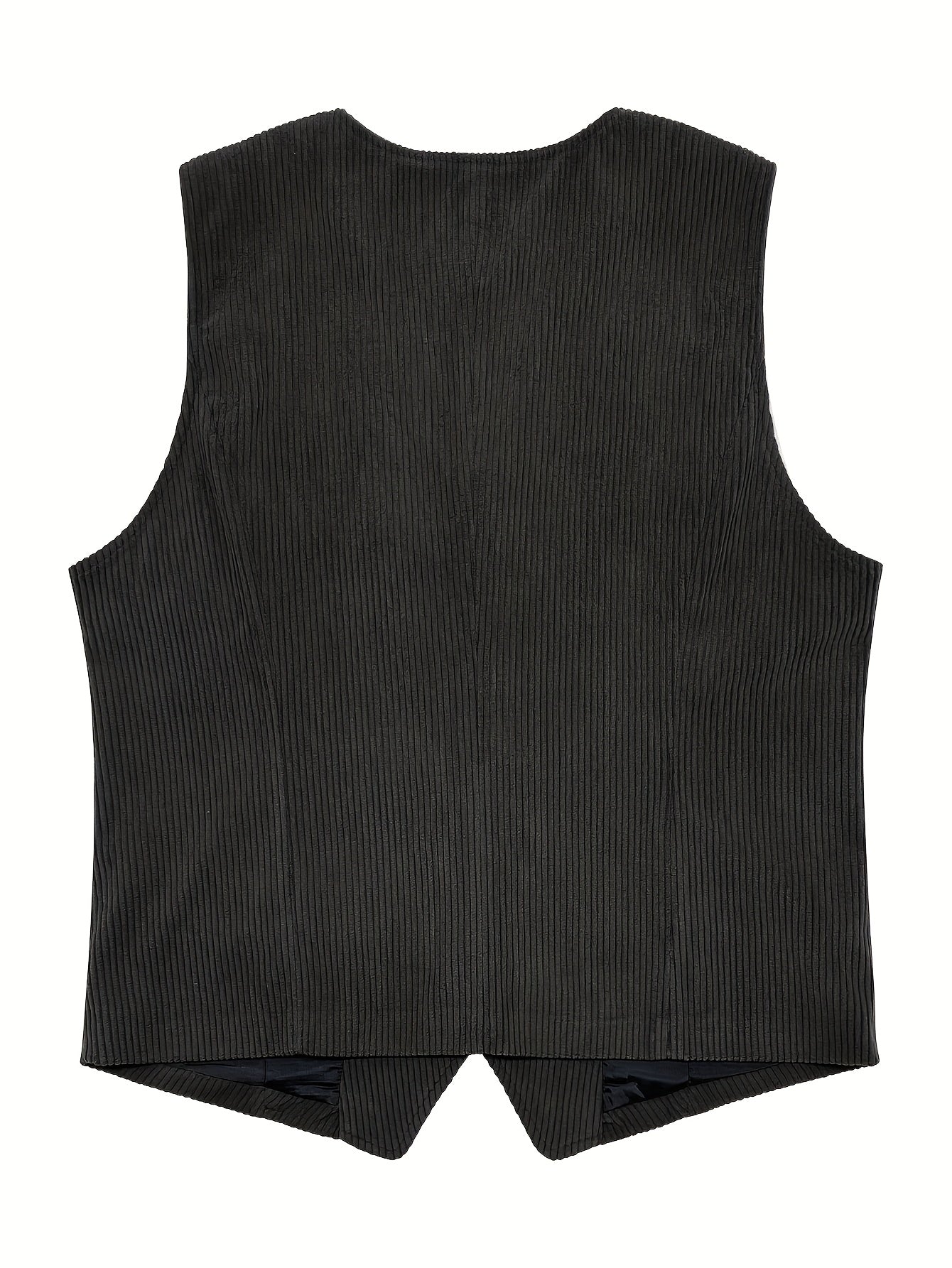 Men's Plus Size Navy Blue Corduroy Vest with Retro British Style and Pocket Detail