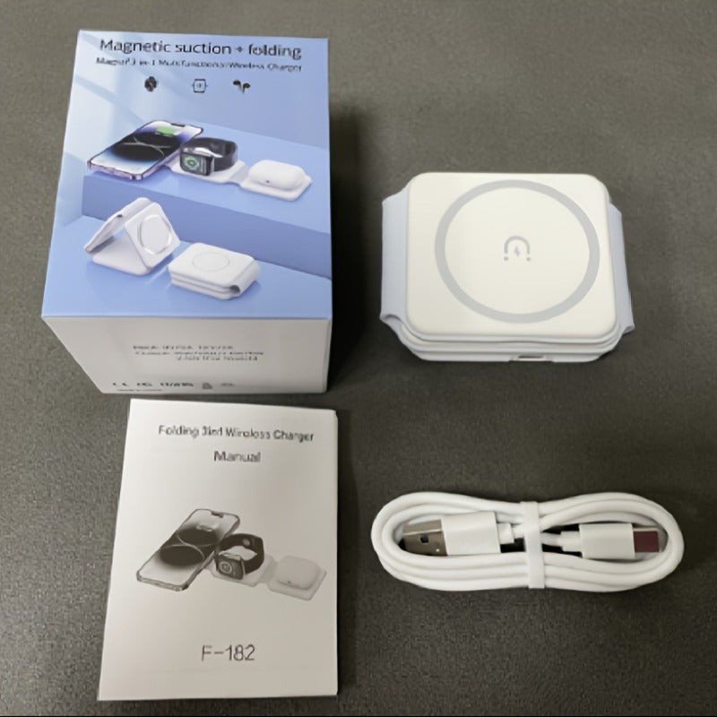 Cargador inalámbrico plegable magnético para iPhone y iWatch con conector USB-C