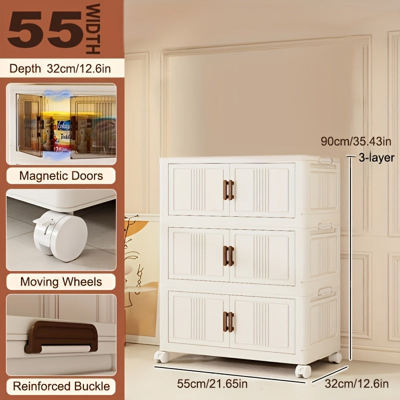 Plastic Storage Organizer with Wheels and Doors Large Capacity Stackable for Garage Basement and Playroom