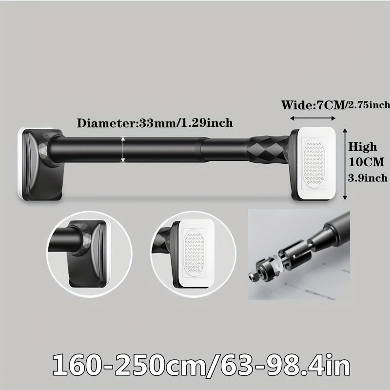 Contemporary Black Metal Spring Tension Rod for Windows, Closets, Bathrooms