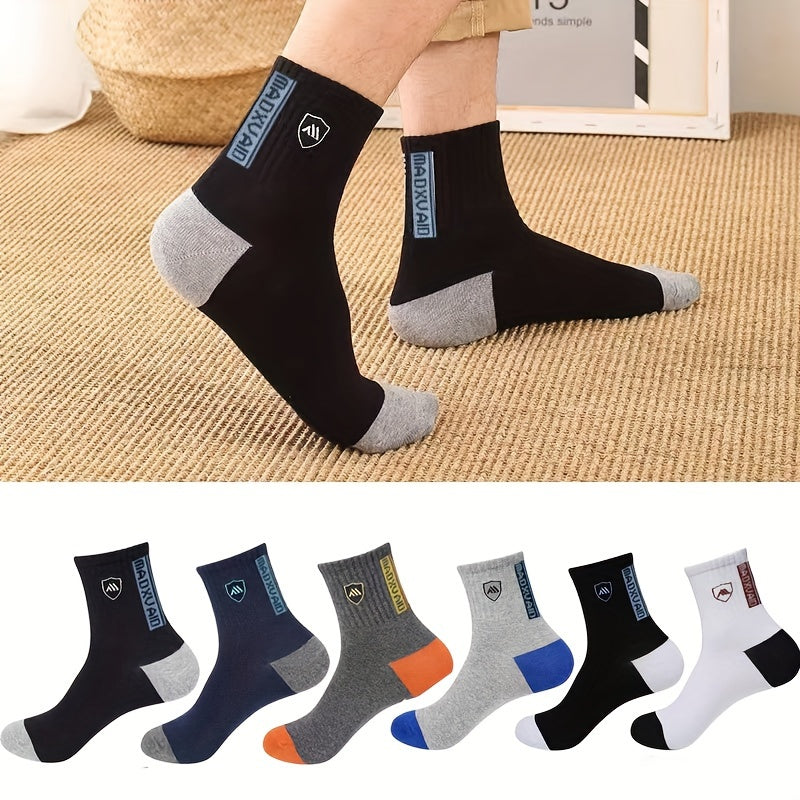 Men's Sports Socks 5 Pairs Breathable Polyester Geometric Pattern EU 38-43 for Spring and Fall