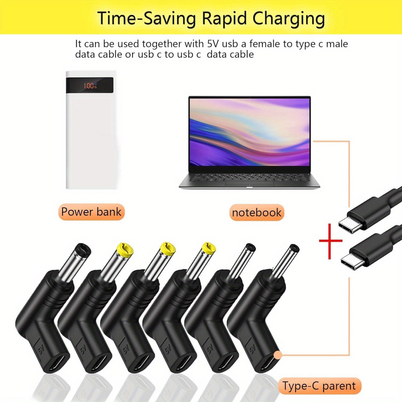 Adaptador de corriente USB-C a DC 5V para portátiles, enrutadores, bancos de energía, iluminación LED, altavoces