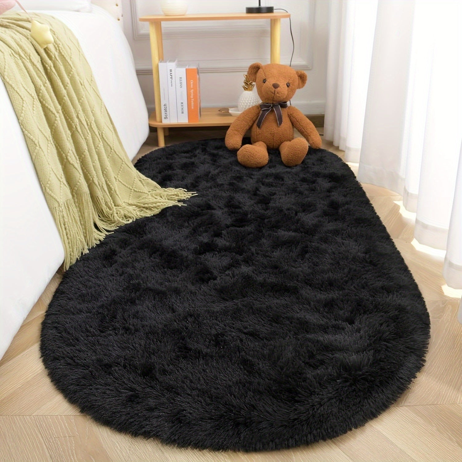 Soft Fluffy Oval Shaggy Area Rug for Bedroom Living Room with Thick Sponge