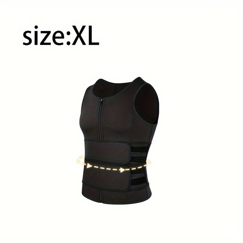 Men's Neoprene Sauna Zip-Up Training Vest with Waist Straps