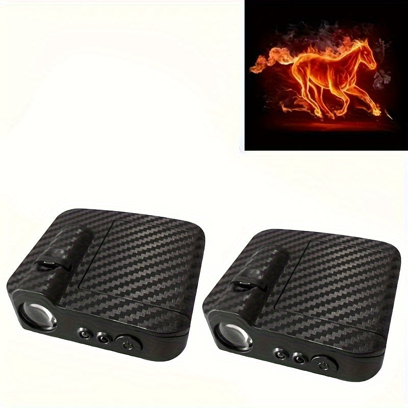 2pcs Wireless LED Car Door Projector Lights 3D Blue Fire Tiger Skull No-Drill Installation