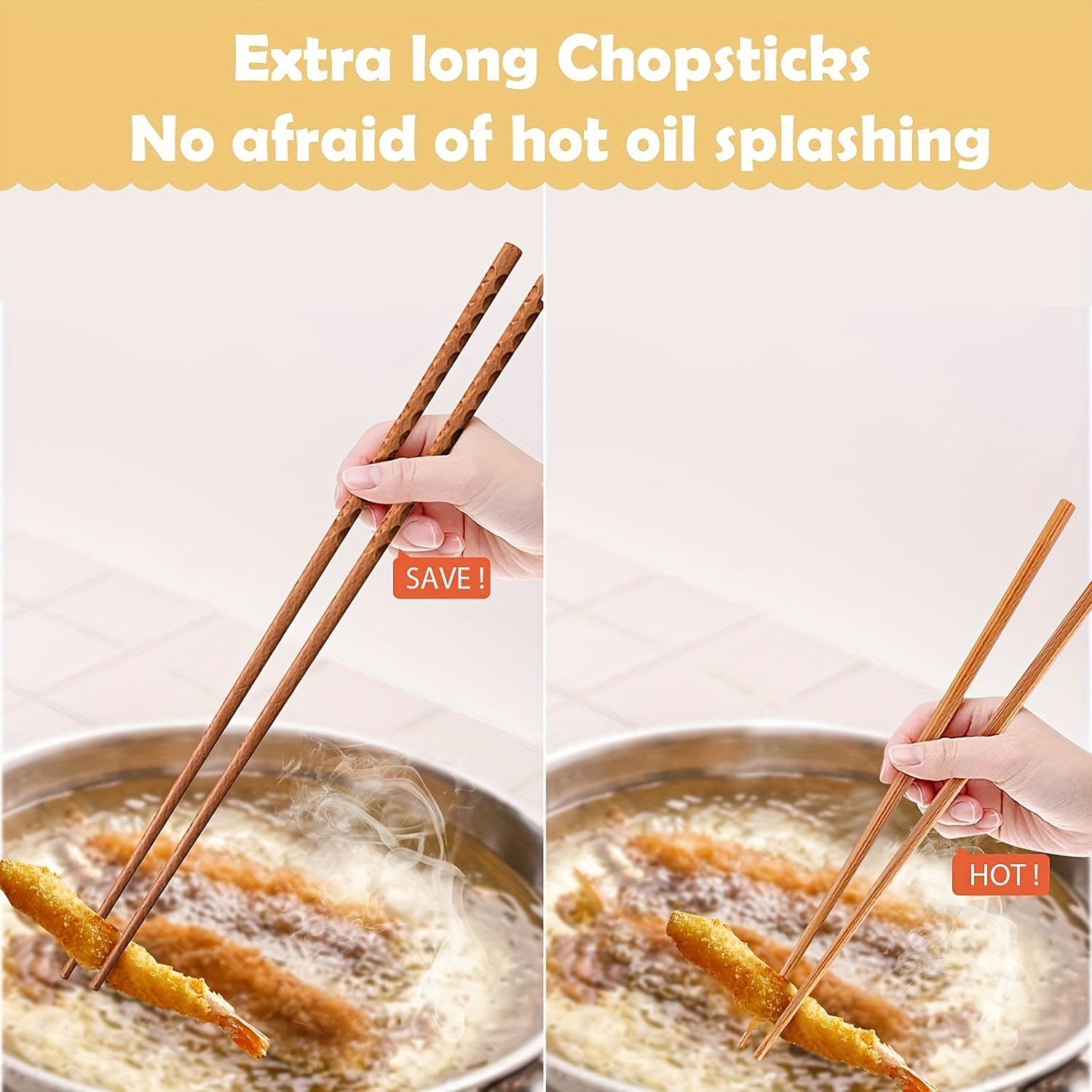 13-Inch Wooden Cooking Chopsticks for Noodles Frying Hot Pot Reusable Durable