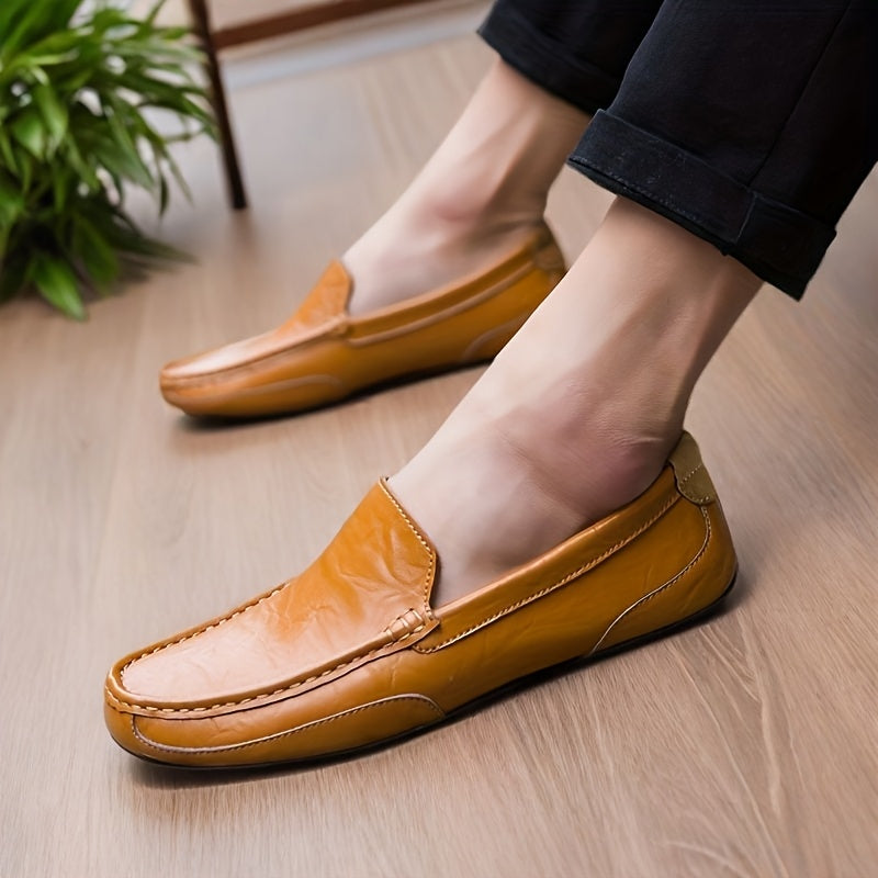 Men's Slip-On Loafers with Split Cow Leather Upper and Rubber Sole for Casual and Office Wear