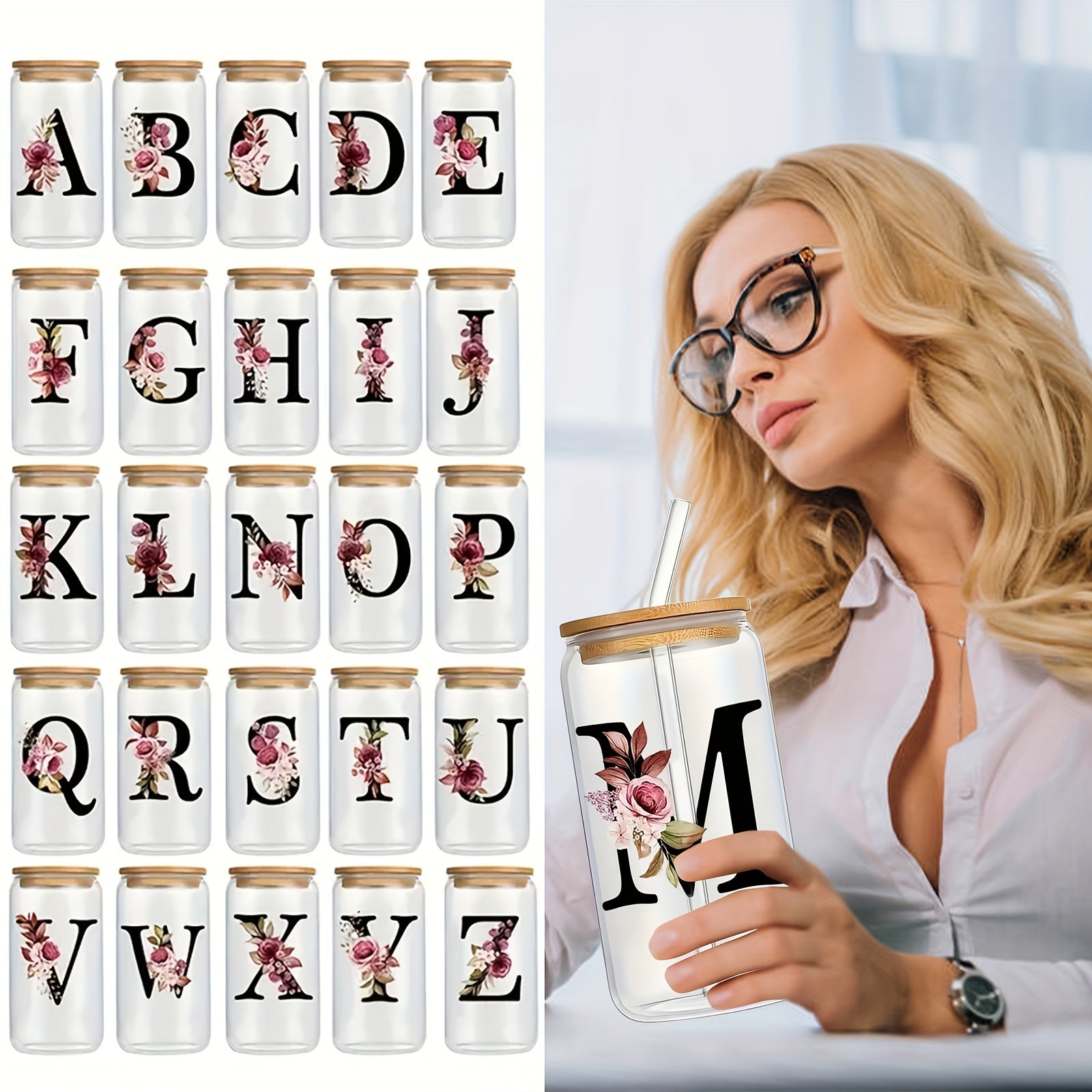 16oz Frosted Glass Cup with Bamboo Lid for Outdoor Camping