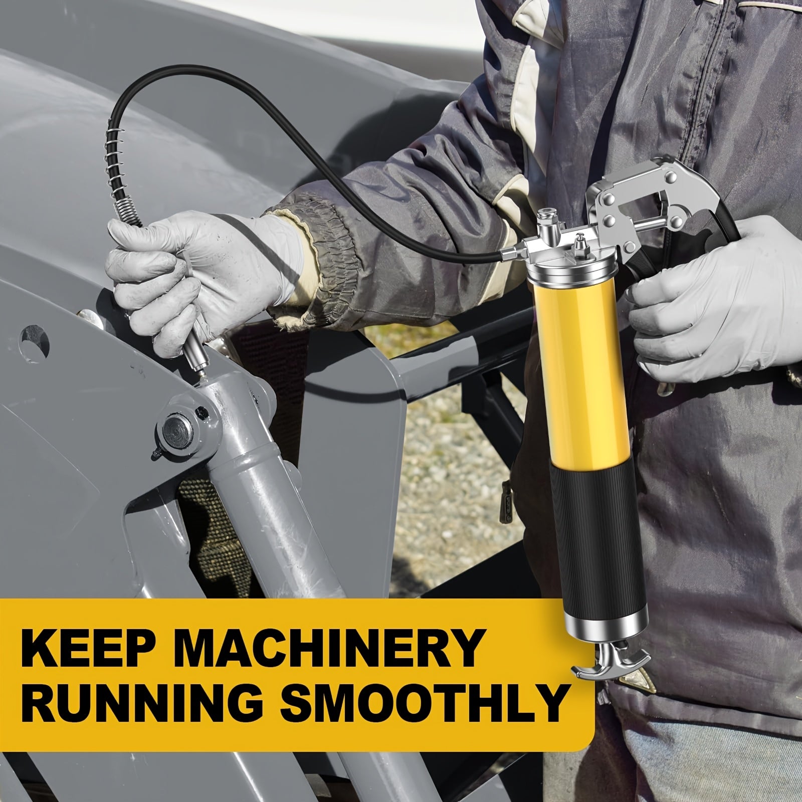 Heavy Duty Grease Gun Kit Stainless Steel 8000 PSI 14 Oz with 45.72cm Hose