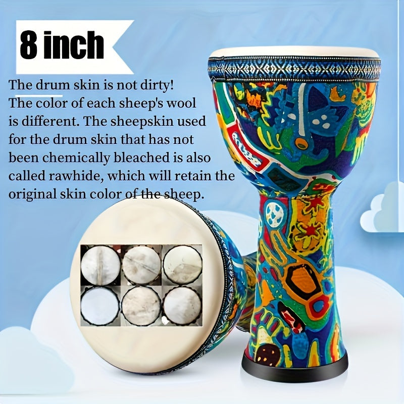 Afrika davul 20.32cm Qo‘l perkussion asbobi, musiqa va ko‘ngilochar uchun jonli Afrika naqshlari bilan