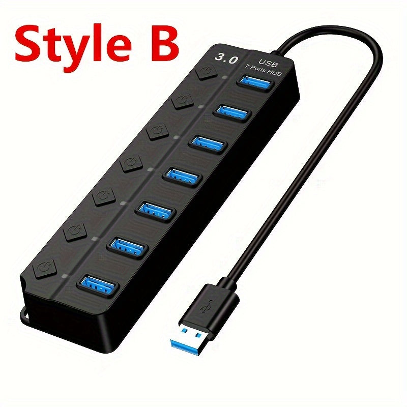 USB Hub with 4 or 7 Ports LED Light and Power Switch for PC Laptop