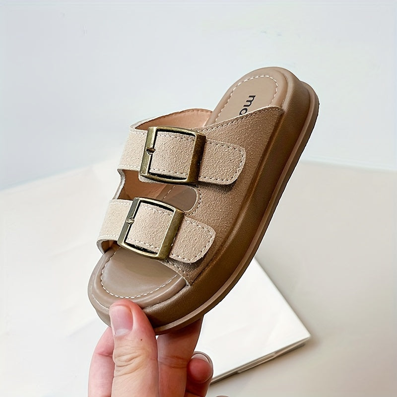 Girls Summer Open-Toe Slippers Lightweight Breathable PU Casual Indoor Outdoor